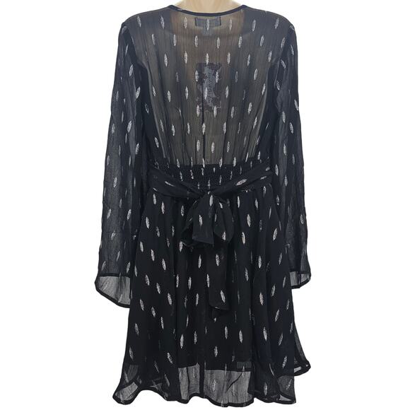 Band Of The Free Womans size S Evette Black Shimmer Mini Dress Bell Sleeves NEW - Picture 4 of 8